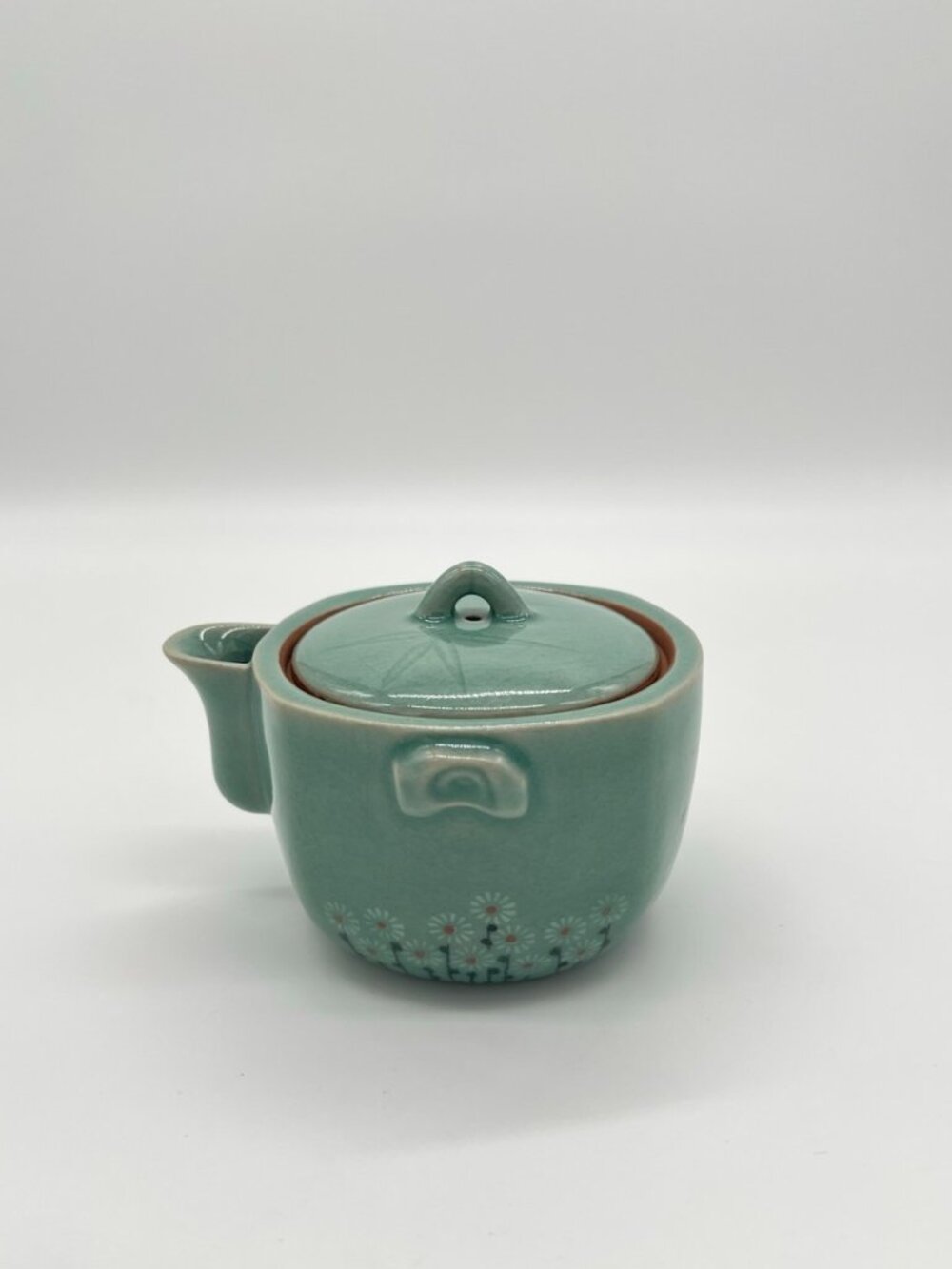 Japanese Houhin Teapot Shibayama Mark Celadon Crackle Glaze